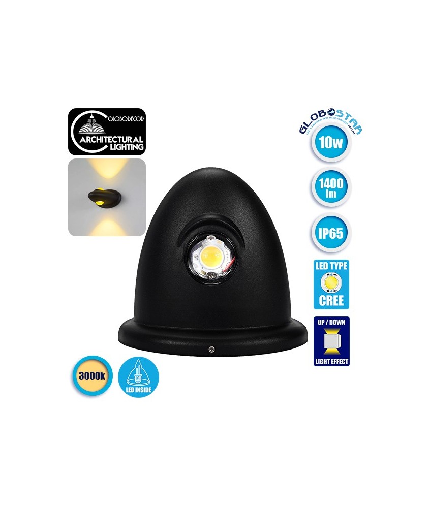 GLOBOSTAR® THIRD 93068 Μοντέρνο Φωτιστικό Τοίχου - Απλίκα LED 10W 1400lm 30° AC 220-240V Αδιάβροχο IP65 Θερμό Λευκό 2700K - Bridgelux COB Chip & TÜV SÜD Driver - Μαύρο Ματ - Μ15.1 x Π9.3 x Υ14.5cm - 5 Χρόνια Εγγύηση